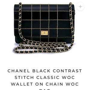 Chanel Calfskin Stitched Quilted Wallet On Chain Bag Purse Black